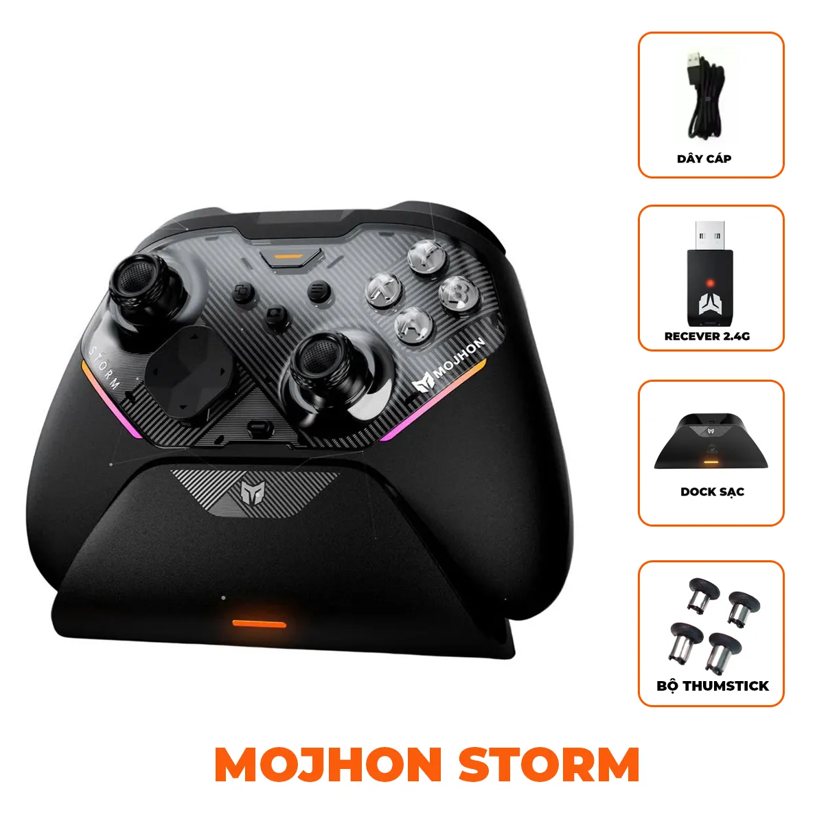 Tay Cầm MOJHON STORM – Cần TMR, 4 macro, kèm dock sạc, kết nối đa nền tảng - Ảnh 11