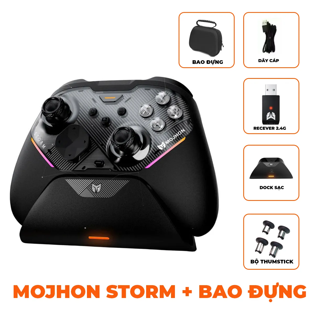 Tay Cầm MOJHON STORM – Cần TMR, 4 macro, kèm dock sạc, kết nối đa nền tảng - Ảnh 12