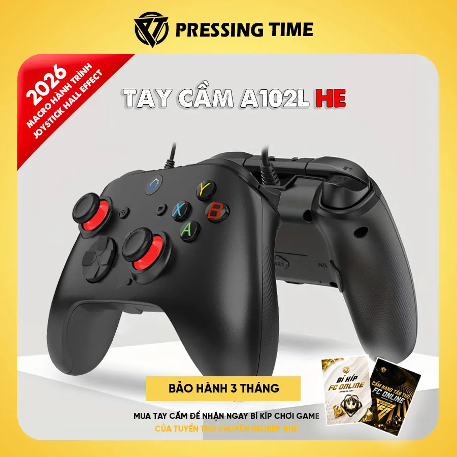 Tay cầm chơi game A102L HE _ Cần Joystick Hall Effect chống trôi, 2 nút Macro gán skill, có đây kết nối dài 2,2m - Pressing Time